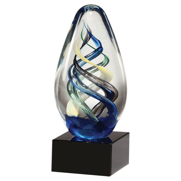 7 1/8" Egg Shaped Colored Art Glass on Glass Base-No Plate Thumbnail