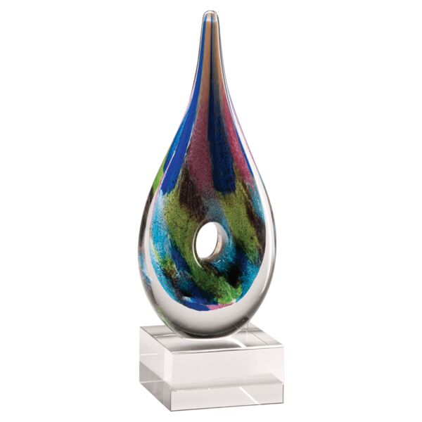 9 7/8" Multi-Colored Teardrop Art Glass on Glass Base-No Plate Thumbnail