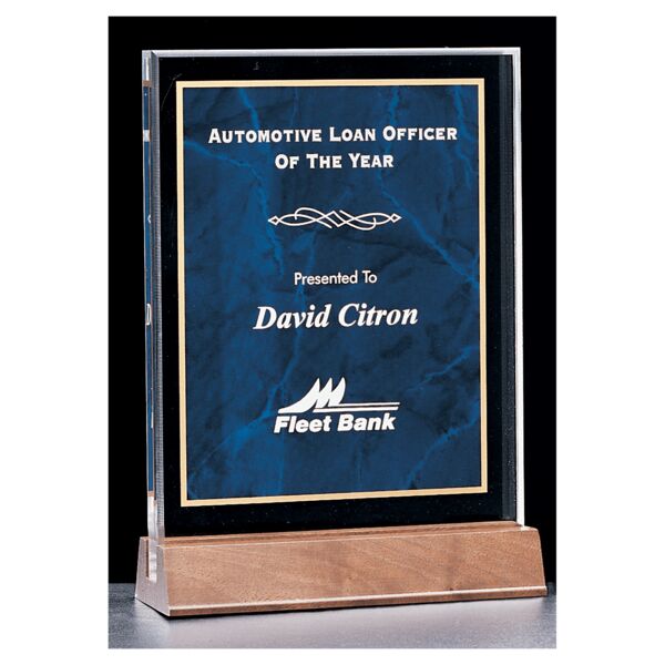 6" x 8 5/8 " Sapphire Marble Acrylic Award with American Base Thumbnail
