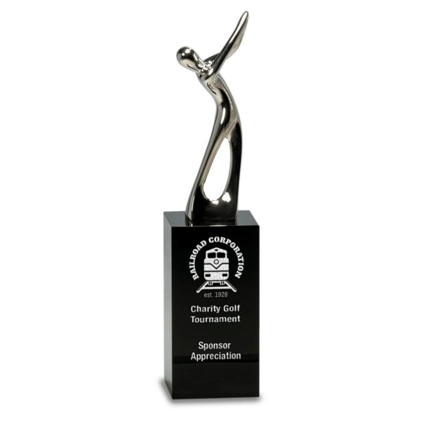 8 1/2" Metal Golf Figure on Crystal Pedestal Thumbnail