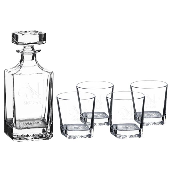 Polar Camel 750 mL Square Glass Decanter Set with Four 11 oz. Rocks Glasses in Gift Box with Printed Paper Sleeve Thumbnail