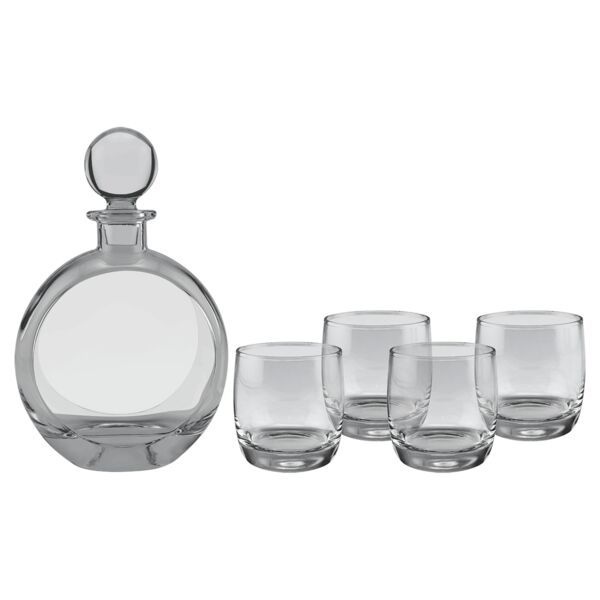 Polar Camel 750 mL Flat Round Glass Decanter Set with Four DG302S 10 oz. Rocks Glasses in Gift Box with Printed Paper Sleeve Thumbnail