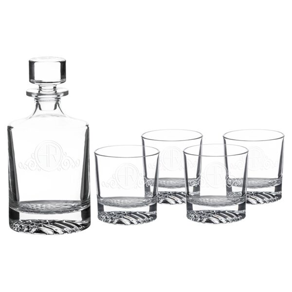 Polar Camel 850 mL Round Glass Decanter Set with Four 9 oz. Rocks Glasses in Gift Box with Printed Paper Sleeve Thumbnail