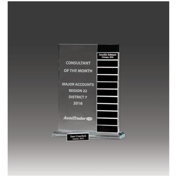 7 1/2" x 10" Jade Glass Perpetual Award with 12 Individual Aluminum Blocks Thumbnail