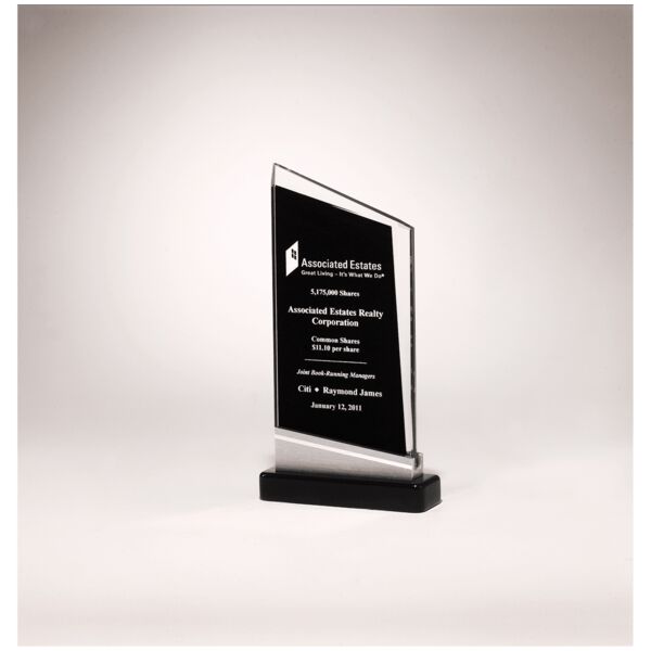 4 3/4" x 8 7/8" Zenith Series Glass Award, Piano Finish Base with Aluminum Accent Thumbnail