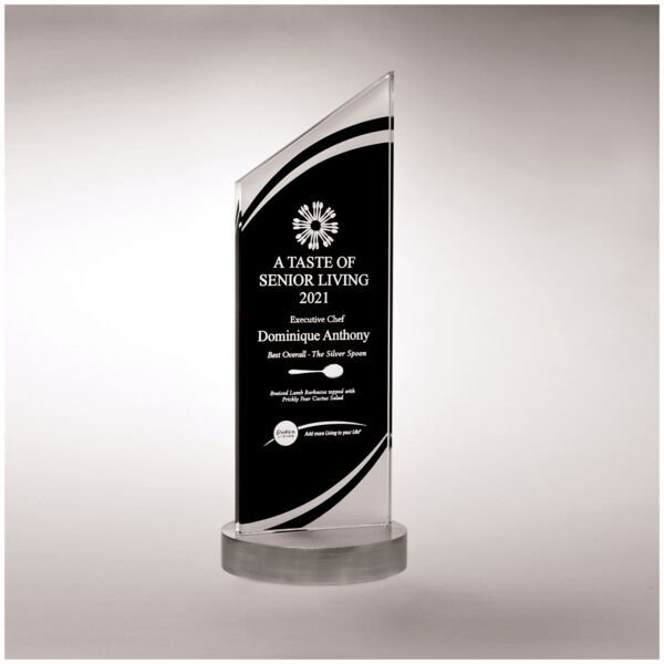 3 1/2" x 10 7/8" x 3/8" Thick Zenith Series Silkscreened Glass with Frosted Accents, Heavy Aluminum Base Thumbnail