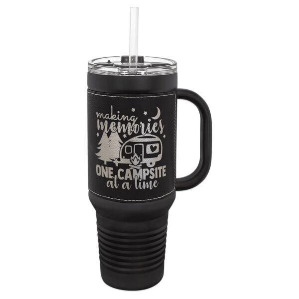 Polar Camel 40 oz. with Laserable Leatherette Travel Mug with a Handle & Straw Thumbnail