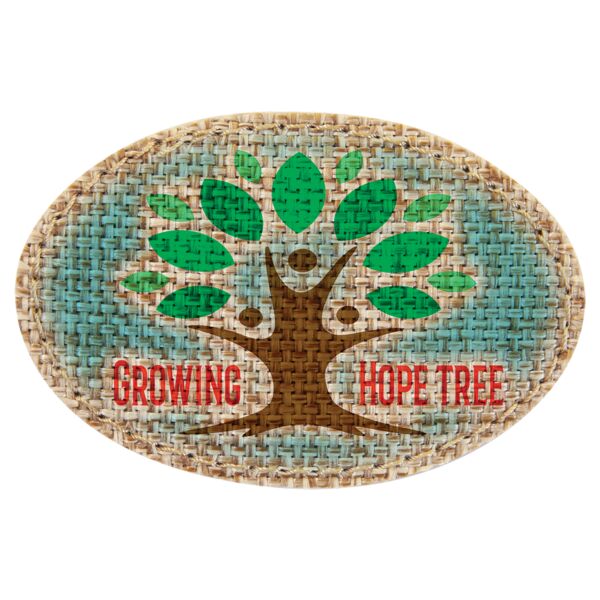 3" x 2" Oval Burlap Sublimatable Patch with Adhesive Thumbnail