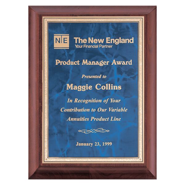 7" x 9" Hand Rubbed Finish Plaque with Sapphire Marble Border LaserFX Plate Thumbnail