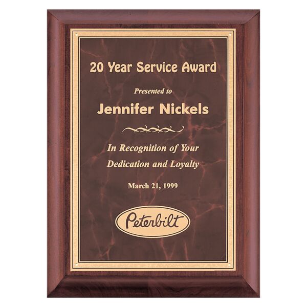 7" x 9" Hand Rubbed Finish Plaque with Ruby Marble Border LaserFX Plate Thumbnail