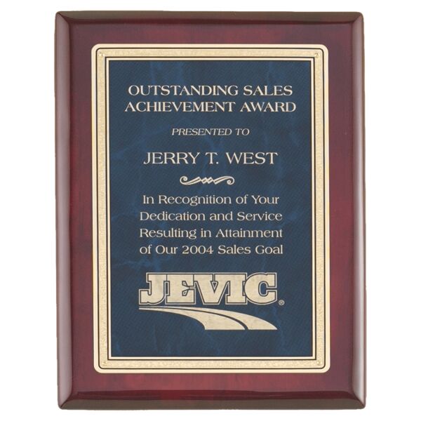 8" x 10" Piano Finish Plaque with Sapphire Marble/ Florentine Design LaserFX Plate Thumbnail