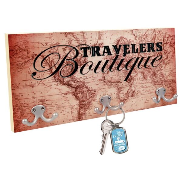 16" x 8" Unisub Gloss Natural Wood Edge Coat Hanger with 3 Hooks Thumbnail