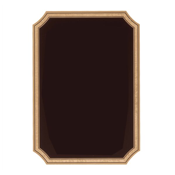 6" x 8 1/2" Polished Brass Plated Steel Plate with Notched Corners, Florentine Border and Four Holes Thumbnail