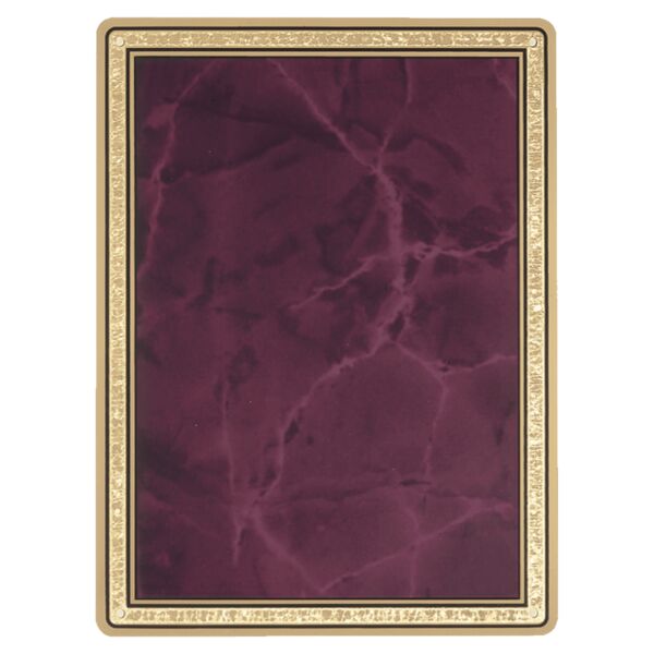 5 7/8" x 7 7/8" Ruby Marble Brass Plated Steel Plate with Rounded Corners, Florentine Border and Four Holes Thumbnail