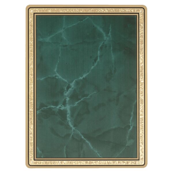8 3/8" x 10 7/8" Emerald Marble Brass Plated Steel Plate with Round Corners, Florentine Border and Four Holes Thumbnail