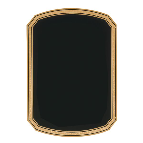 9" x 13" Brass Plated Steel Plate with Notched Corners, Florentine Border and Four Holes Thumbnail