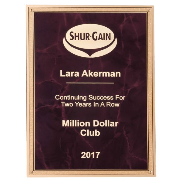 5 1/4" x 7 1/4" Ruby Marble Brass Plated Steel Plate with 4 Holes and Florentine Border Thumbnail