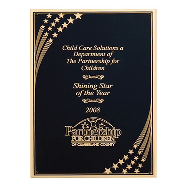 7" x 10" Laser Engravable Brass Plated Steel with Star Shower Design and Florentine Border Thumbnail