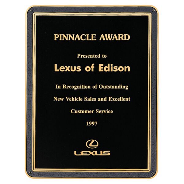 6" x 8 1/2" Brass Plated Steel Textured Plate with Florentine Border and Four Holes Thumbnail