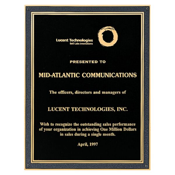 6 1 4" x 8 3/4" Brass Plated Steel Plate with Florentine Border and Four Holes Thumbnail