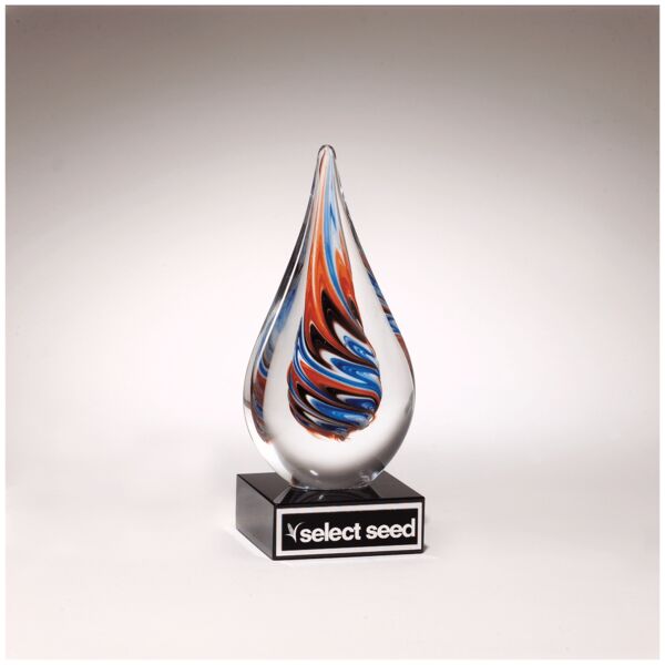 7 1/2" Teardrop Art Glass on Glass Base with Laserable Aluminum Plate Thumbnail